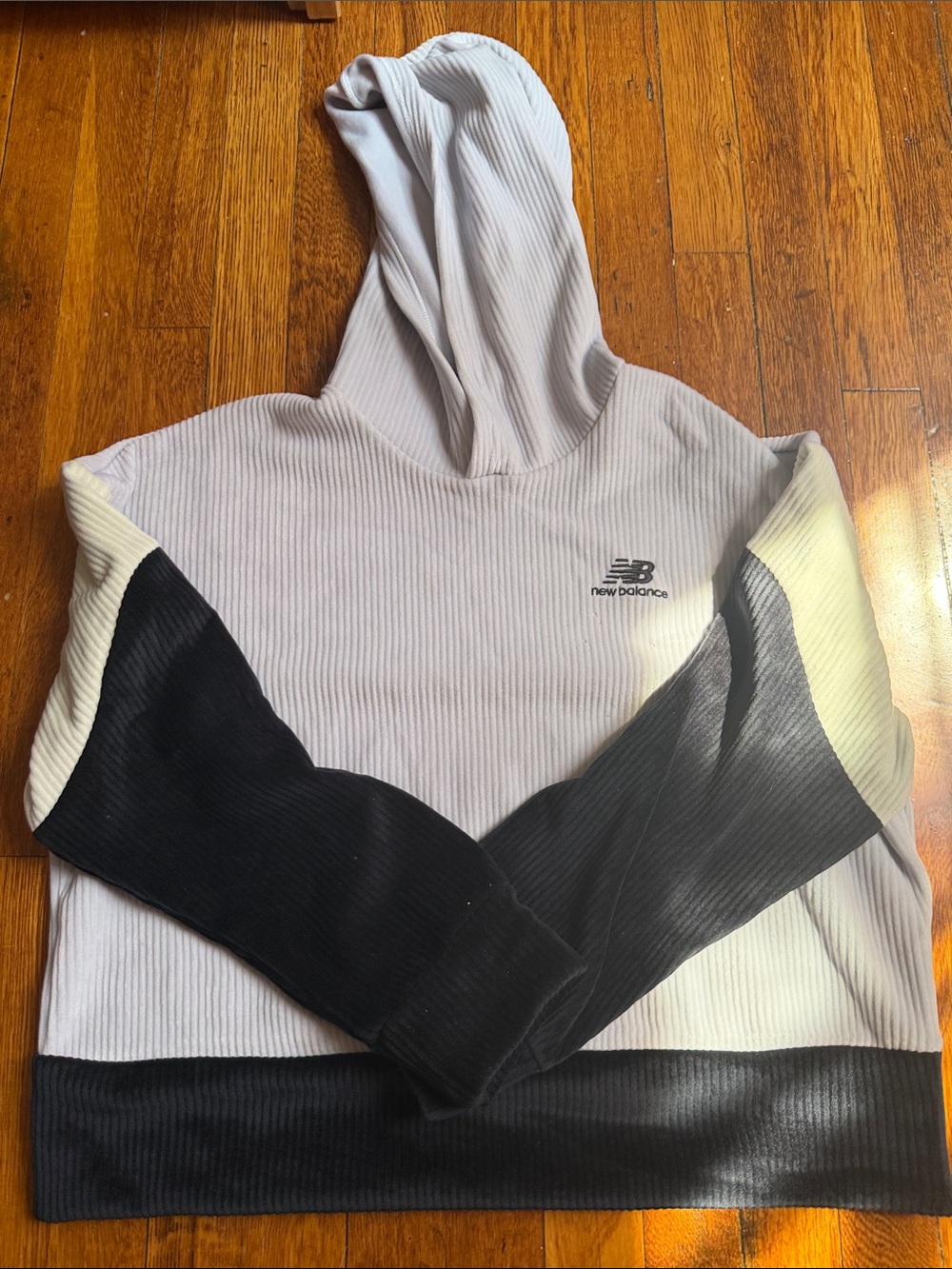 New Balance Ribbed Hooded Sweatshirt in White, Black, Cream